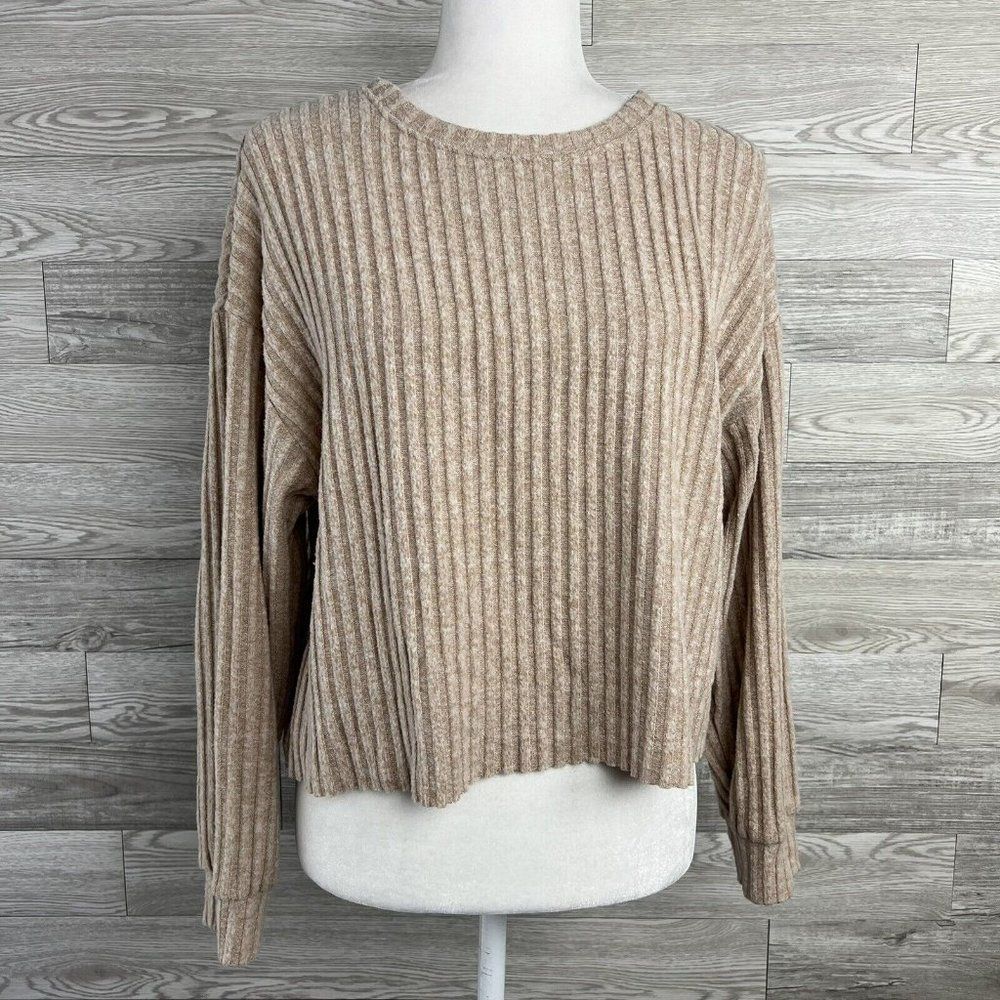 Zara Knit Long Sleeve Pullover Sweater Tan Women Small